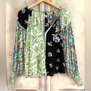 Free People Multicolor Gauze Patchwork Boho Gypsy Top *Sz M